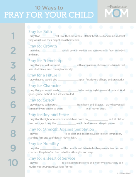 The Passionate Mom: 10 Ways to Pray For Your Child Printable